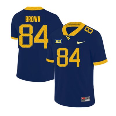 Men's West Virginia Mountaineers NCAA #84 Freddie Brown Navy Authentic Nike Stitched College Football Jersey NF15P18XD